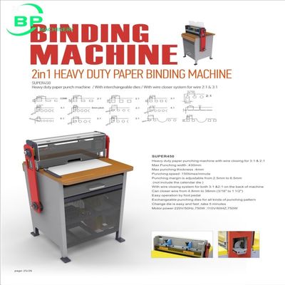 ダブルワイヤー製本と穴あけ加工用セミオートマチック製本機 SPM450